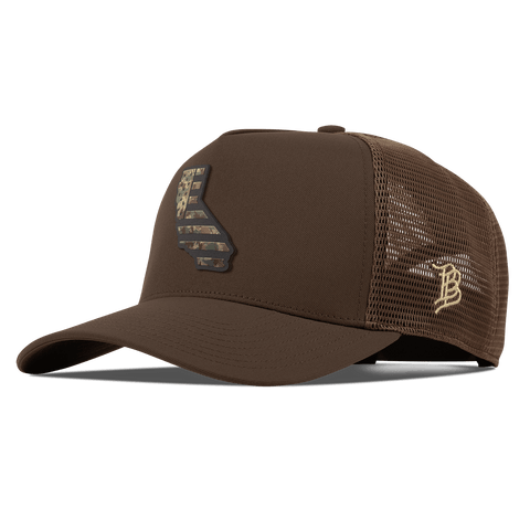 California Timber Camo Patriot Curved 5 Panel Trucker Brown