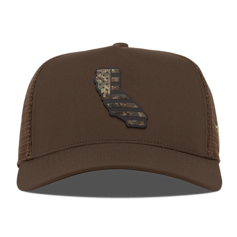 California Timber Camo Patriot Curved 5 Panel Trucker Brown