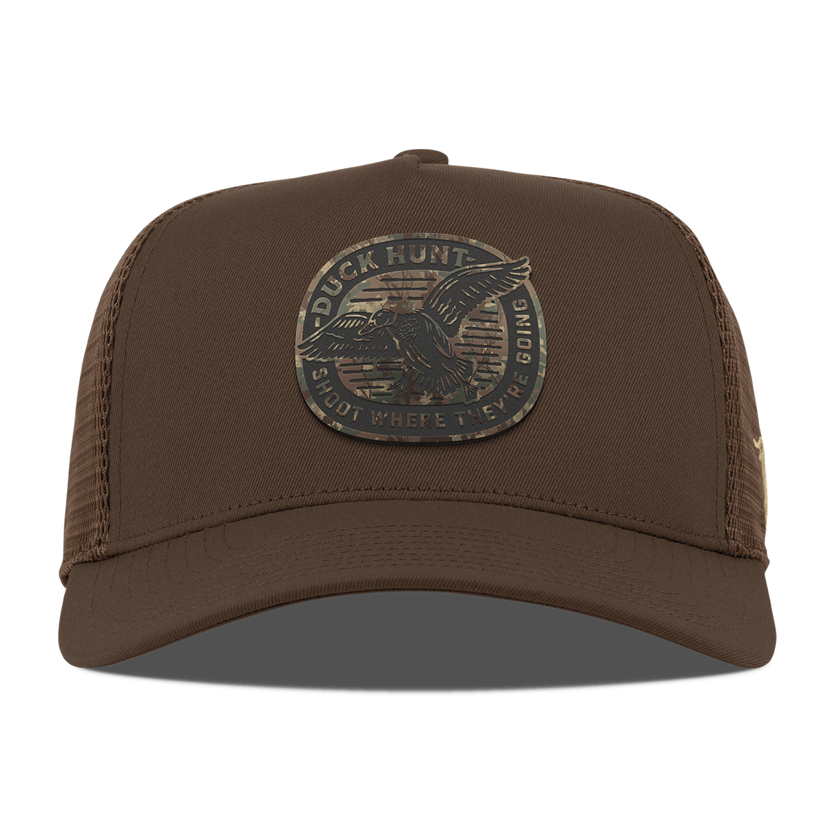 Duck Hunt Timber Camo Curved 5 Panel Trucker Brown