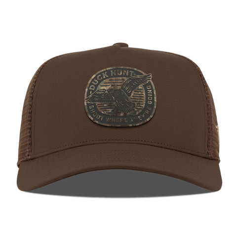 Duck Hunt Timber Camo Curved 5 Panel Trucker Brown