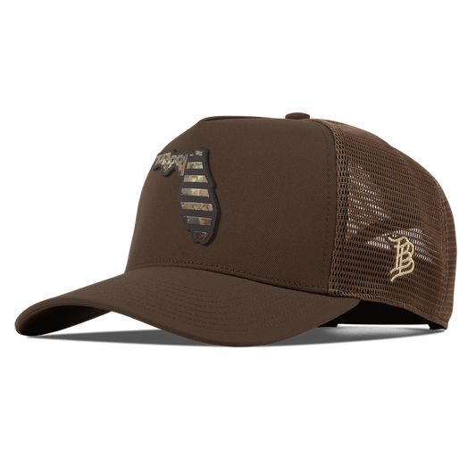 Florida Timber Camo Patriot Curved 5 Panel Trucker Brown