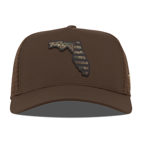 Florida Timber Camo Patriot Curved 5 Panel Trucker Brown