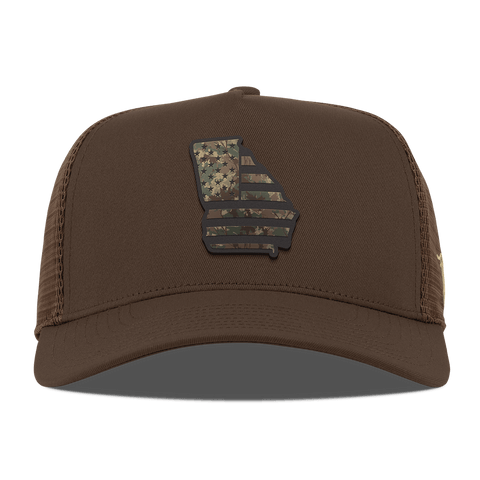 Georgia Timber Camo Patriot Curved 5 Panel Trucker Brown