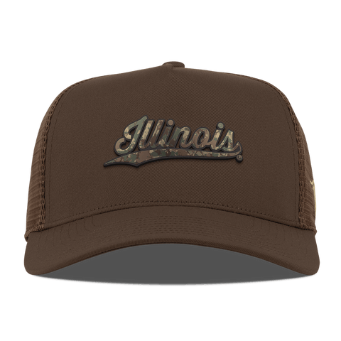 University of Illinois "Illinois Timber Camo Script" Curved 5 Panel Trucker Brown