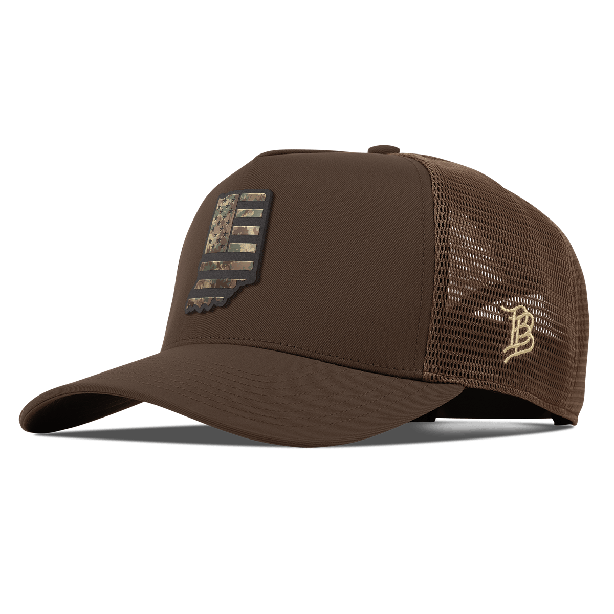 Indiana Timber Camo Patriot Curved 5 Panel Trucker Brown