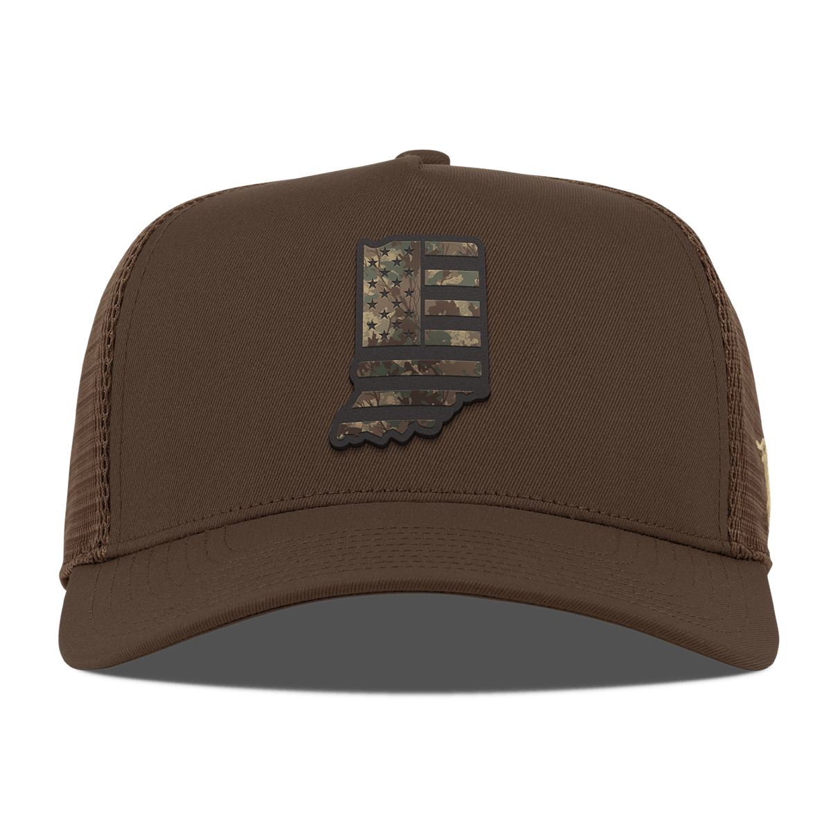 Indiana Timber Camo Patriot Curved 5 Panel Trucker Brown