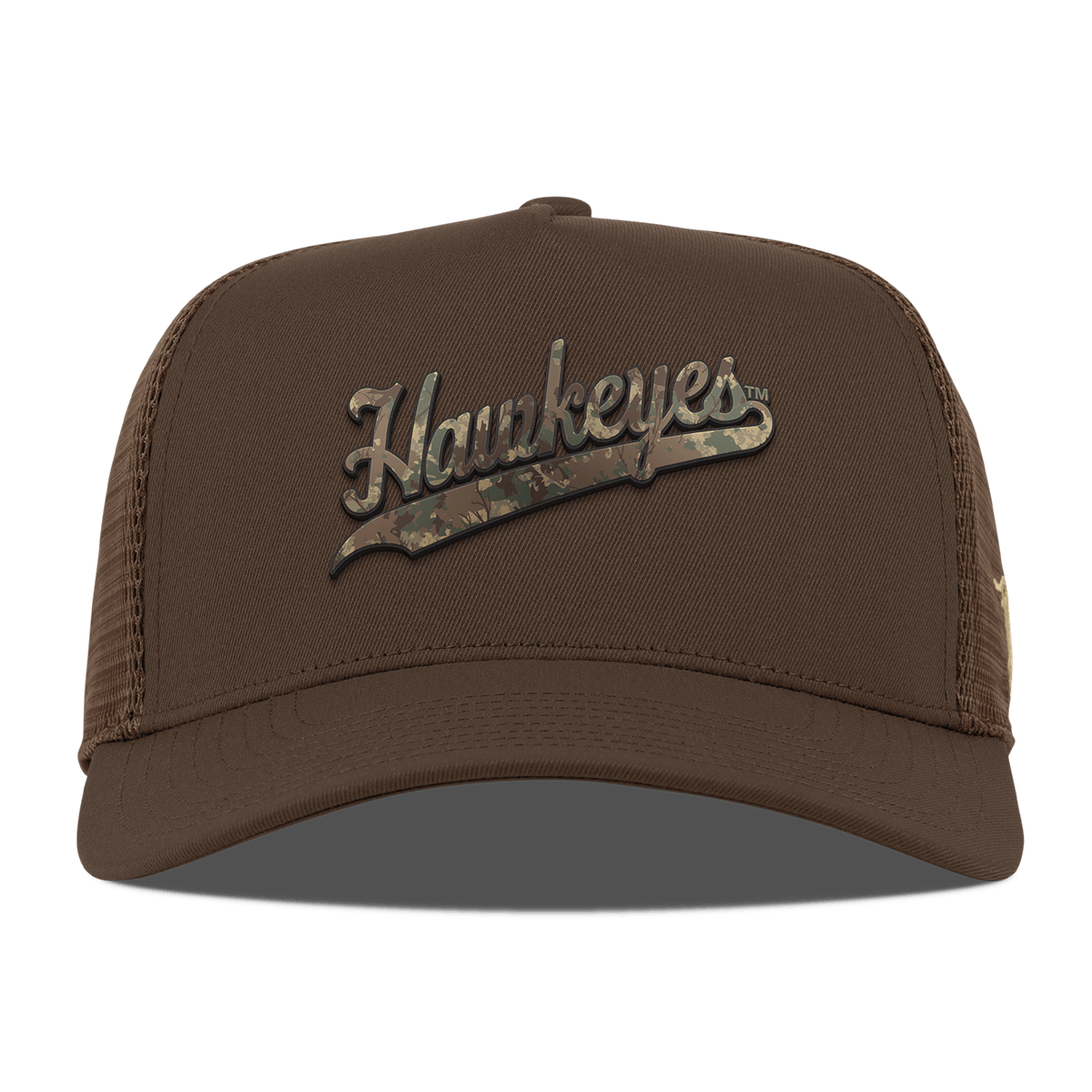 University of Iowa "Iowa Hawkeyes Timber Camo Script" Curved 5 Panel Trucker Brown