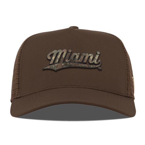 University of Miami "Miami Timber Camo Series" Curved 5 Panel Trucker Brown
