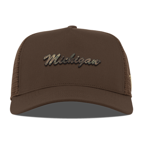 University of Michigan "Michigan Timber Camo Series" Curved 5 Panel Trucker Brown