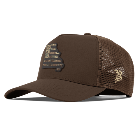 Missouri Timber Camo Patriot Curved 5 Panel Trucker Brown