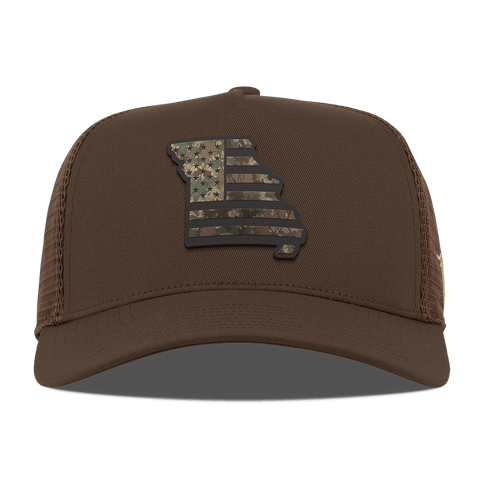 Missouri Timber Camo Patriot Curved 5 Panel Trucker Brown