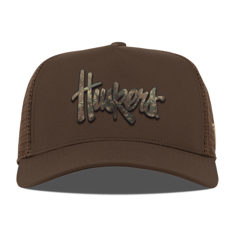 University of Nebraska "Nebraska Timber Camo Series" Curved 5 Panel Trucker Brown