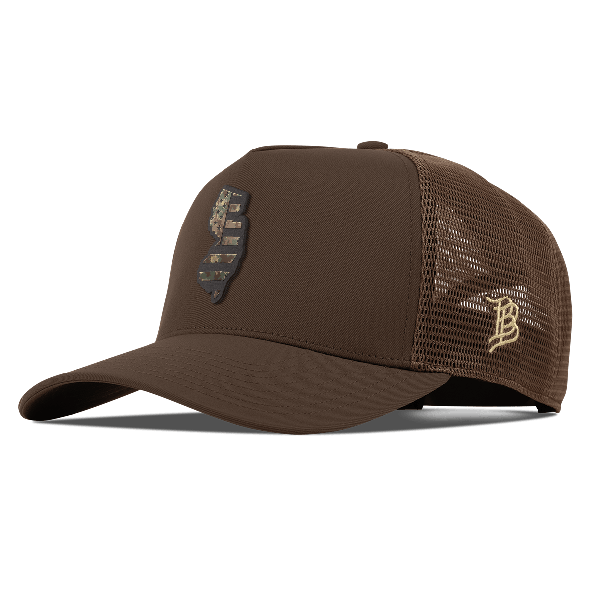 New Jersey Timber Camo Patriot Curved 5 Panel Trucker Brown