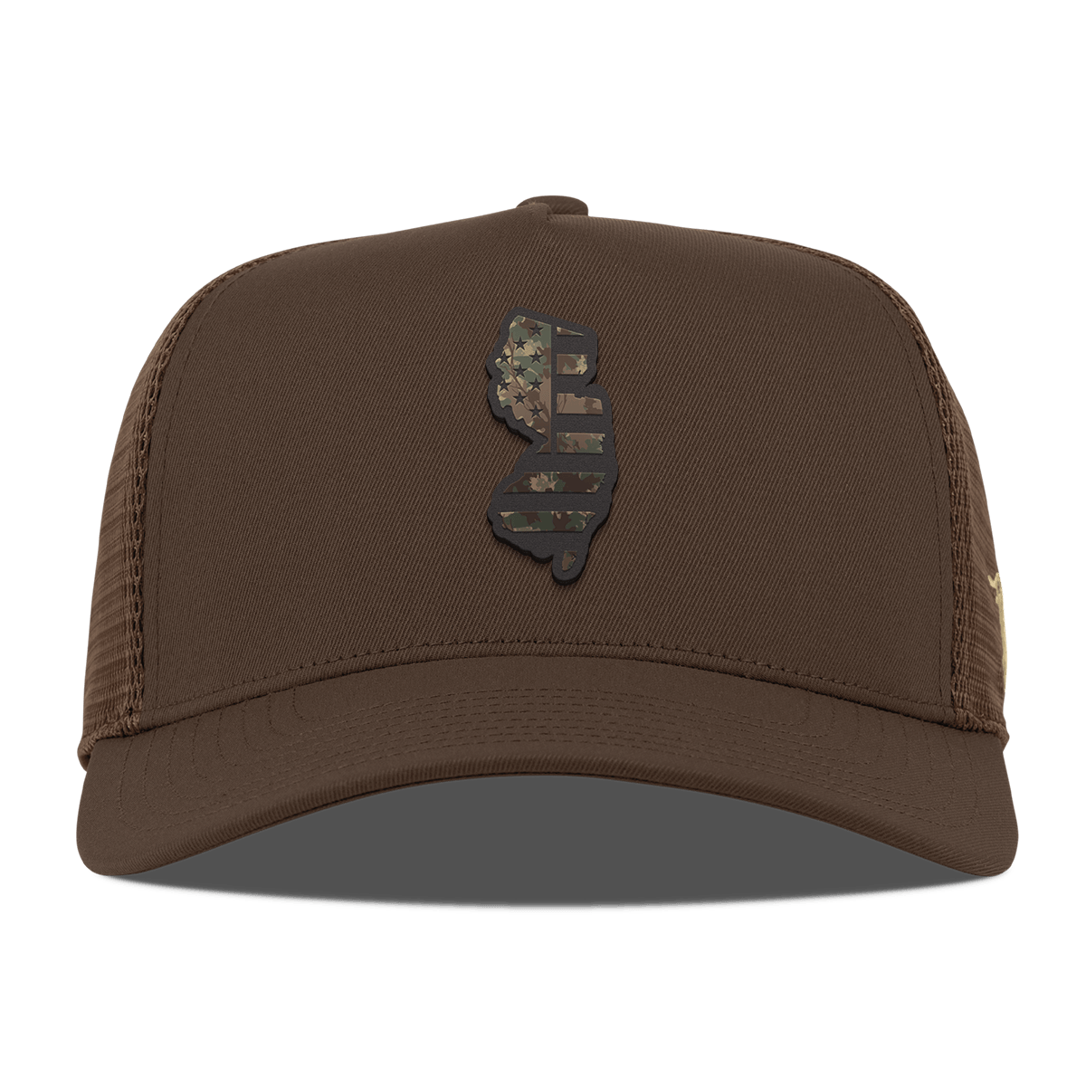 New Jersey Timber Camo Patriot Curved 5 Panel Trucker Brown