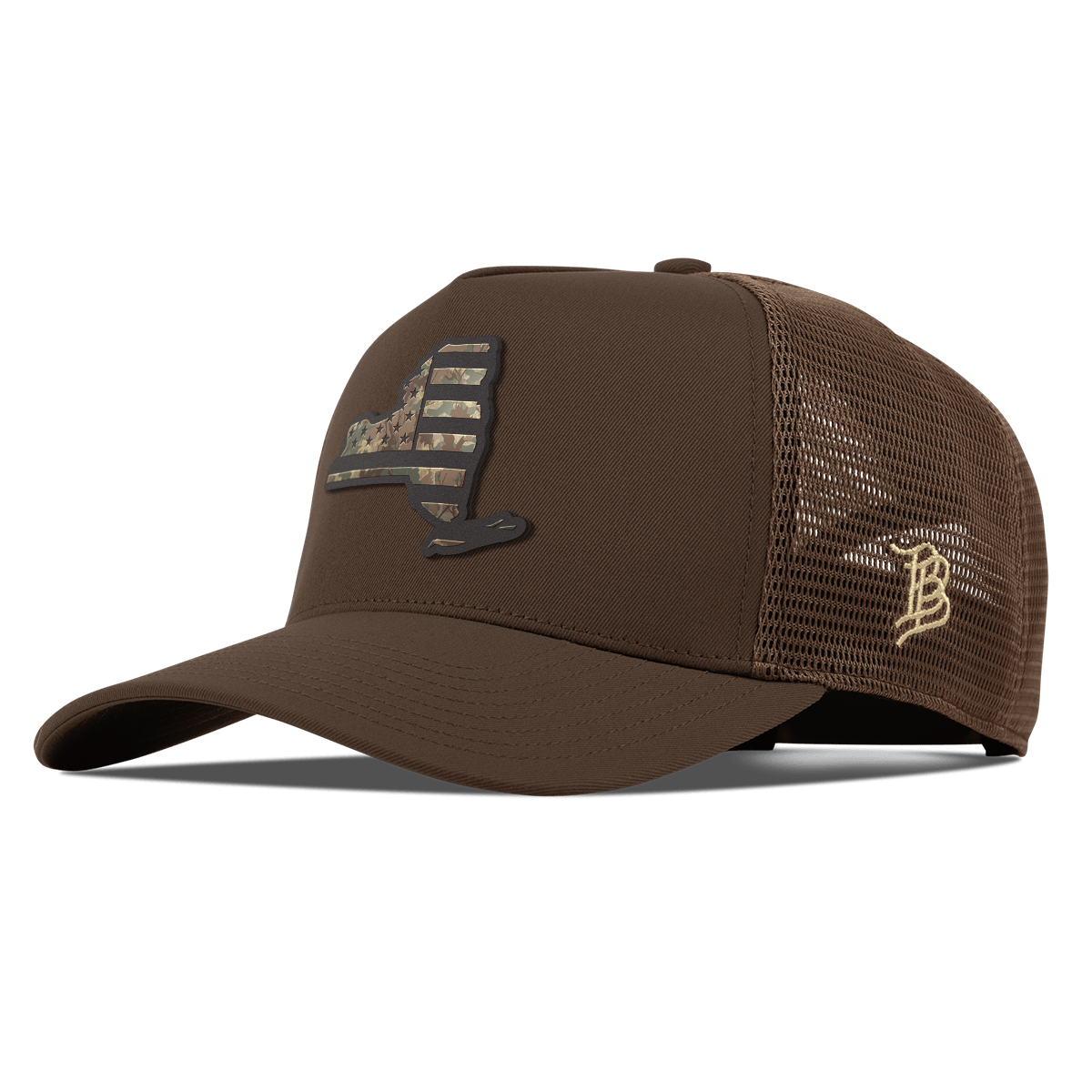 New York Timber Camo Patriot Curved 5 Panel Trucker Brown