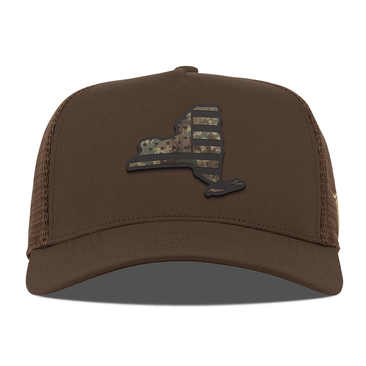 New York Timber Camo Patriot Curved 5 Panel Trucker Brown