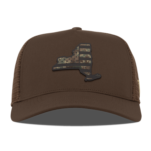 New York Timber Camo Patriot Curved 5 Panel Trucker Brown