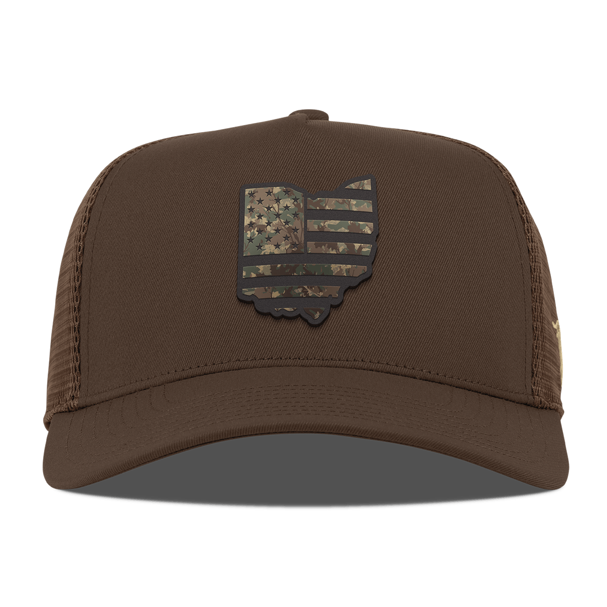Ohio Timber Camo Patriot Curved 5 Panel Trucker Brown