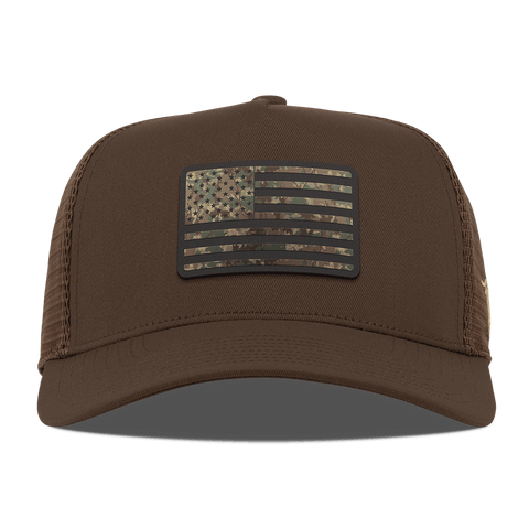 Old Glory Timber Camo Patriot Curved 5 Panel Trucker Brown
