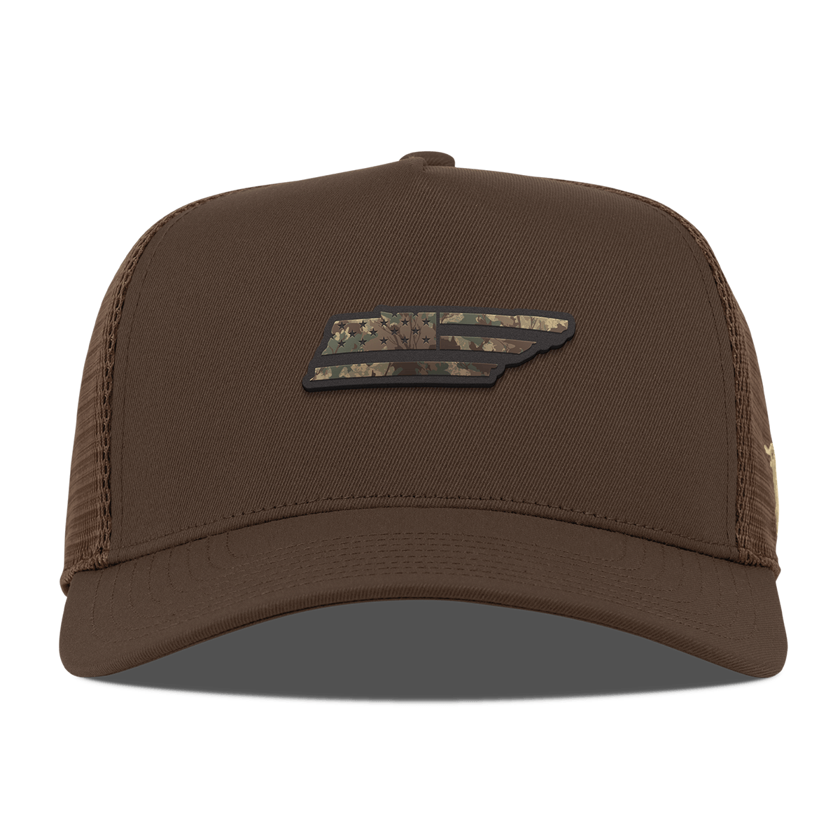 Tennessee Timber Camo Patriot Curved 5 Panel Trucker Brown
