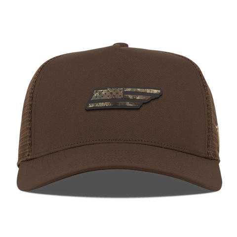 Tennessee Timber Camo Patriot Curved 5 Panel Trucker Brown