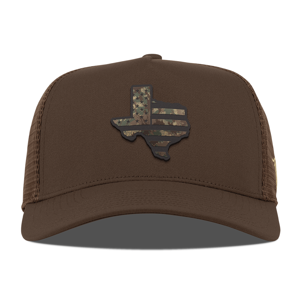 Texas Timber Camo Patriot Curved 5 Panel Trucker Brown