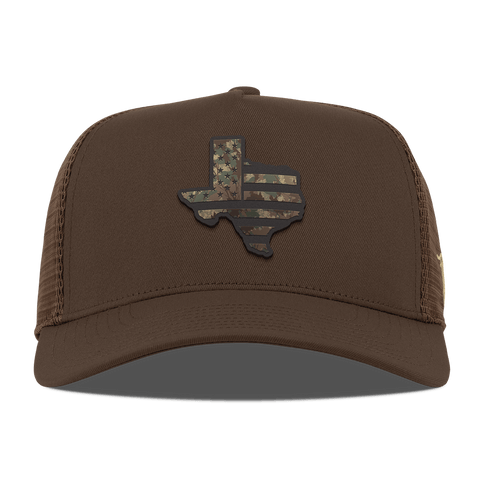 Texas Timber Camo Patriot Curved 5 Panel Trucker Brown
