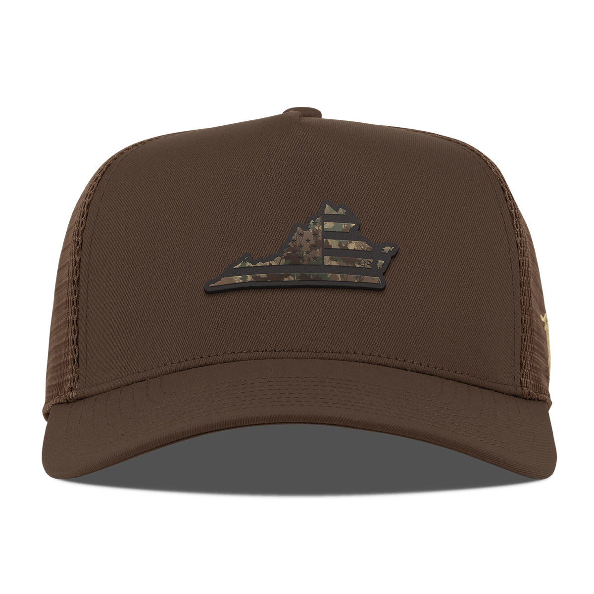 Virginia Timber Camo Patriot Curved 5 Panel Trucker Brown