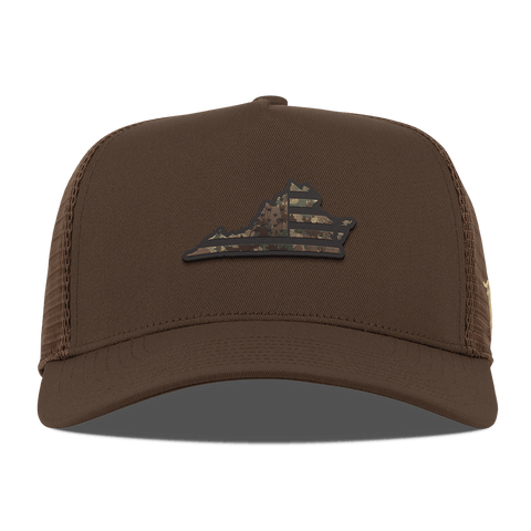 Virginia Timber Camo Patriot Curved 5 Panel Trucker Brown