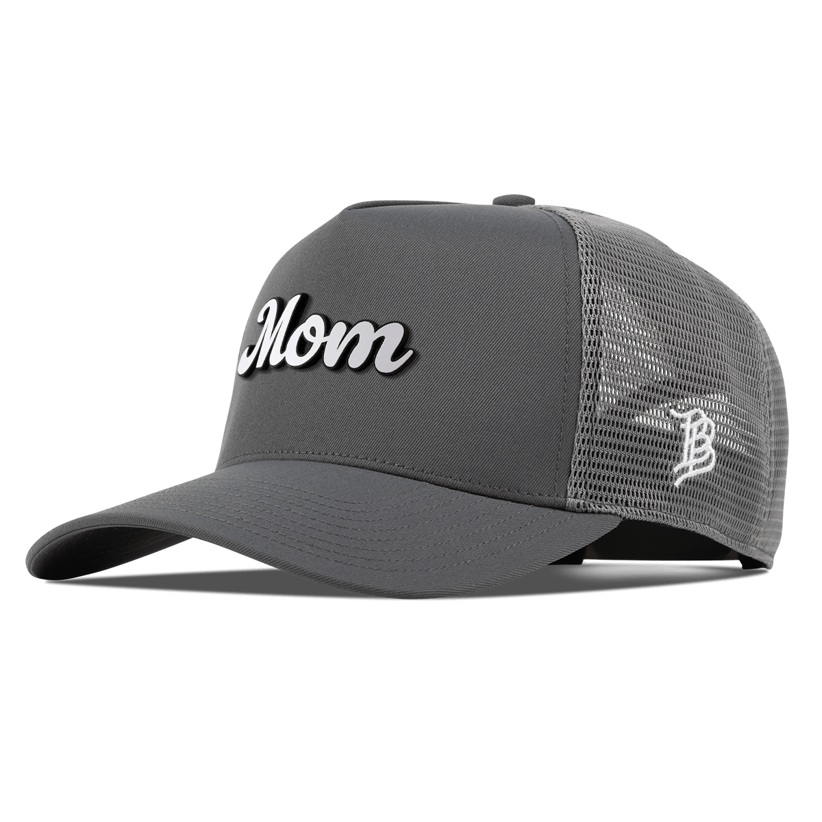 Mom Script Curved 5 Panel Trucker Iron