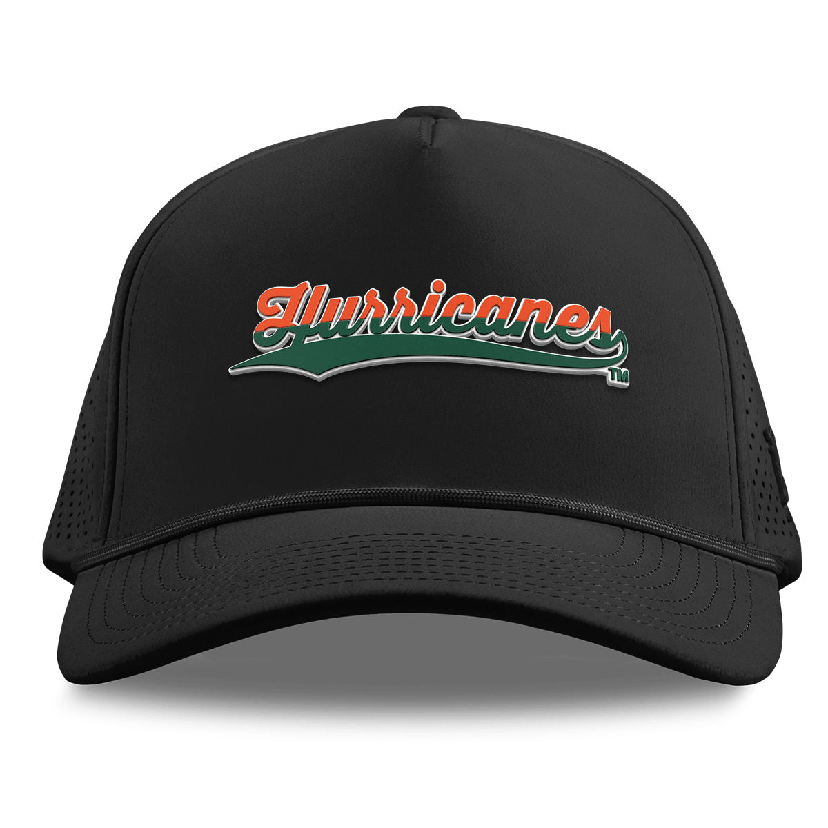 University of Miami "Hurricanes Script" Curved Elite XGen™ 5 Panel Rope Black