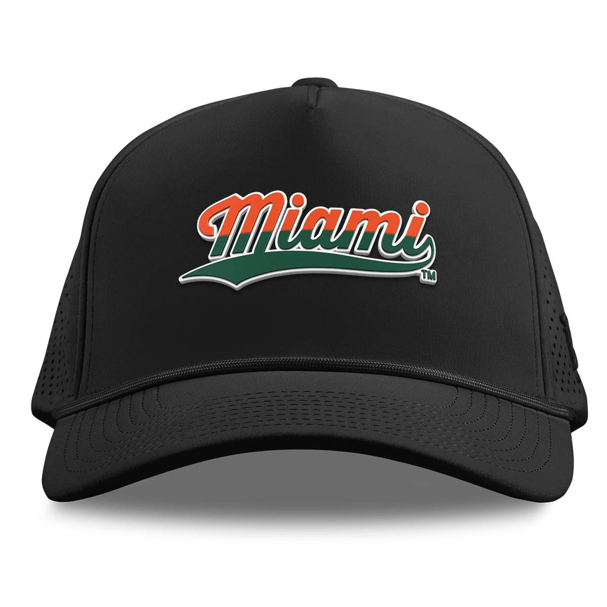 University of Miami "Miami Script" Curved Elite XGen™ 5 Panel Rope Black