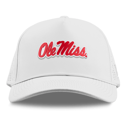 University of Mississippi "Ole Miss Crimson Script" Curved Elite XGen™ 5 Panel Rope White