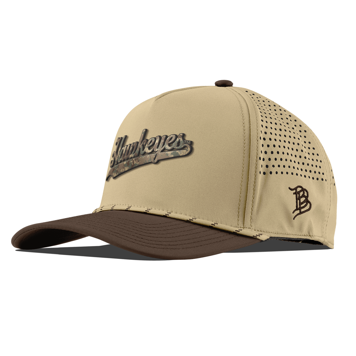 University of Iowa "Iowa Hawkeyes Timber Camo Script" Curved 5 Panel Rope Desert/Brown