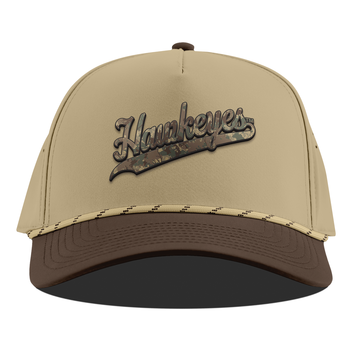 University of Iowa "Iowa Hawkeyes Timber Camo Script" Curved 5 Panel Rope Desert/Brown
