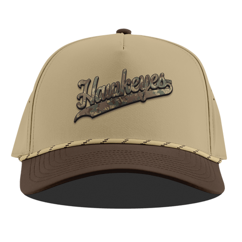 University of Iowa "Iowa Hawkeyes Timber Camo Script" Curved 5 Panel Rope Desert/Brown