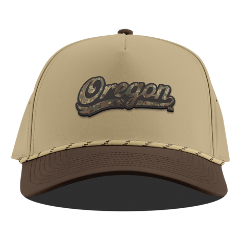 University of Oregon "Oregon Timber Camo Script" Curved 5 Panel Rope Desert/Brown