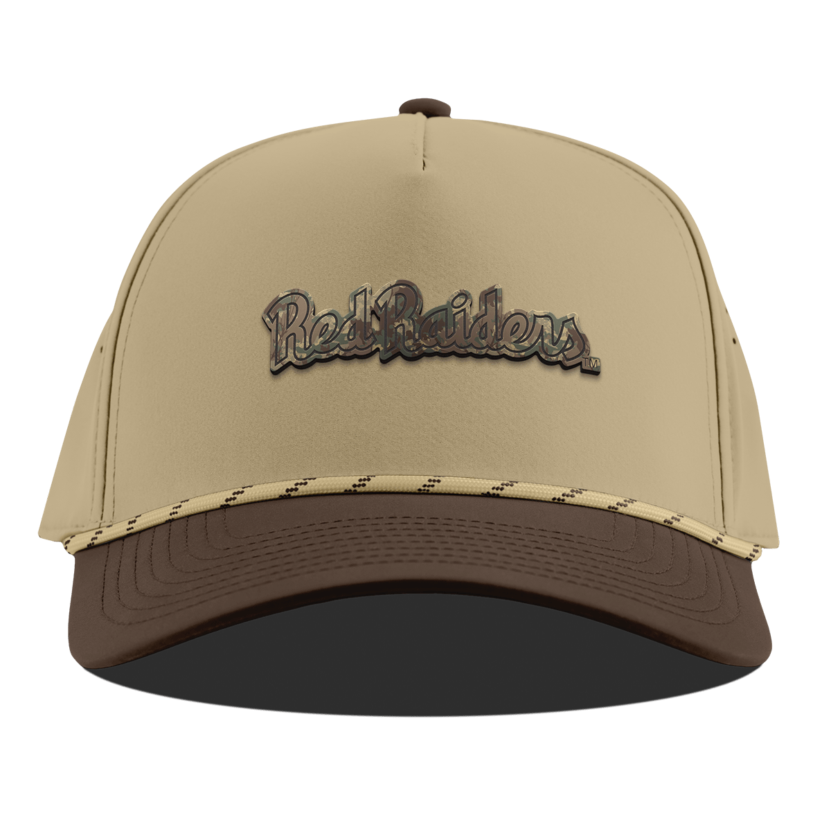 Texas Tech University "Red Raiders Timber Camo Script" Curved 5 Panel Rope Desert/Brown