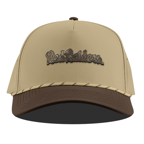 Texas Tech University "Red Raiders Timber Camo Script" Curved 5 Panel Rope Desert/Brown