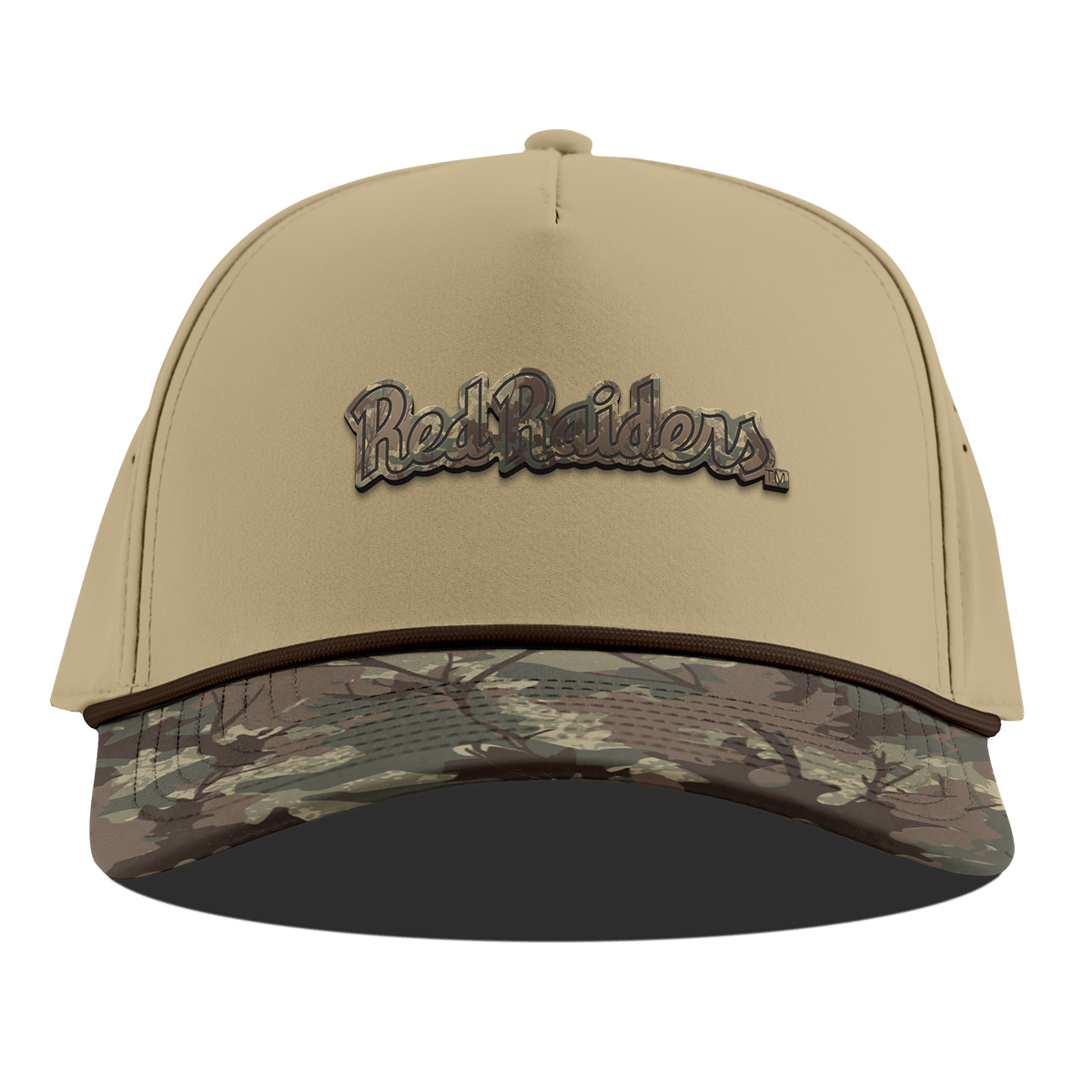 Texas Tech University "Red Raiders Timber Camo Script" Curved 5 Panel Rope Desert/Timber Camo