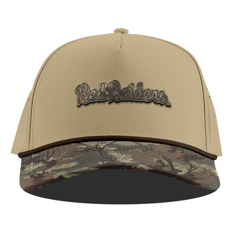 Texas Tech University "Red Raiders Timber Camo Script" Curved 5 Panel Rope Desert/Timber Camo