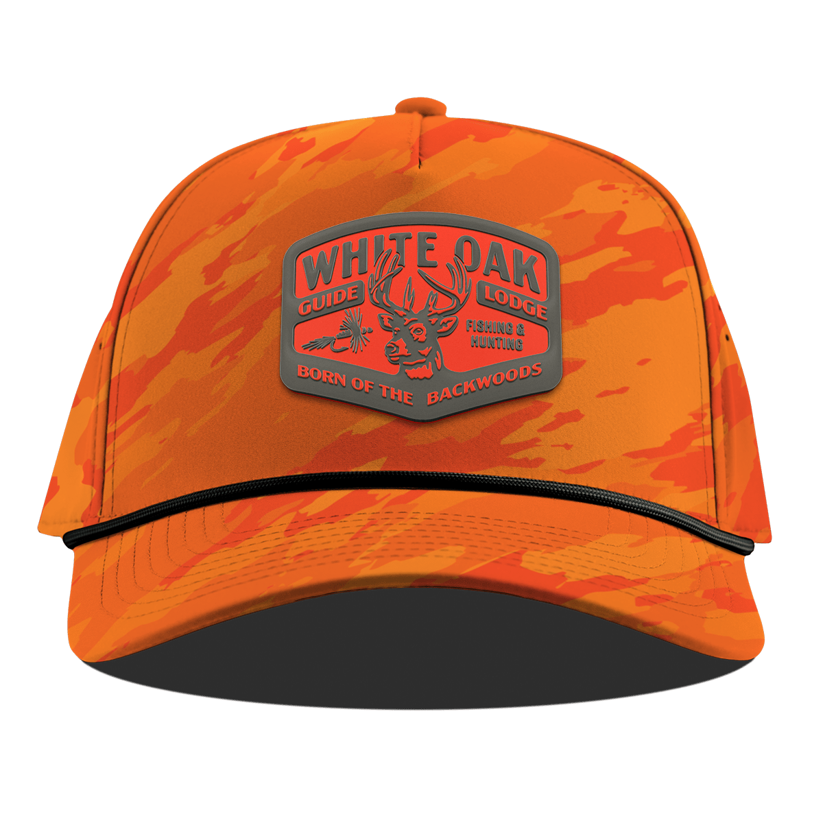 White Oak Curved 5 Panel Rope Blaze Orange Camo