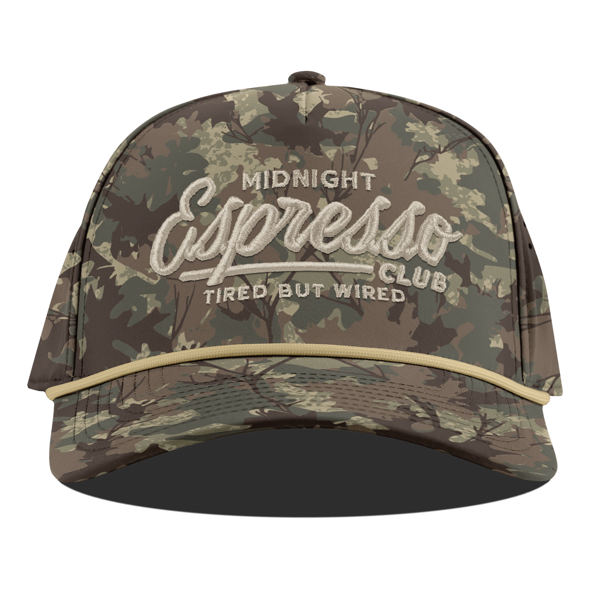 Midnight Espresso Club Curved 5 Panel Rope Timber Camo