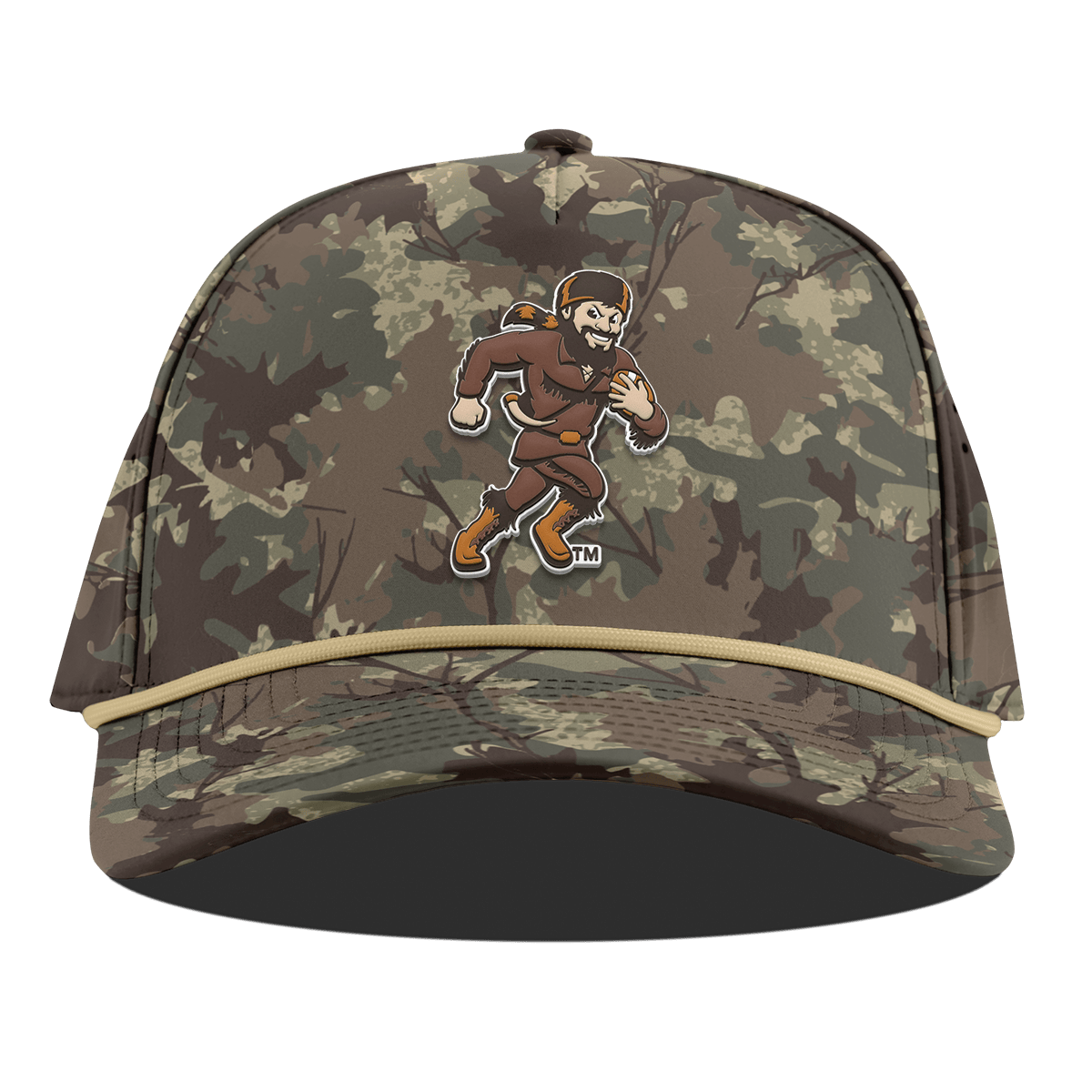 West Virginia University "WVU Mountaineer Football Logo" Curved 5 Panel Rope Timber Camo