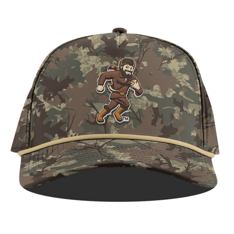 West Virginia University "WVU Mountaineer Football Logo" Curved 5 Panel Rope Timber Camo