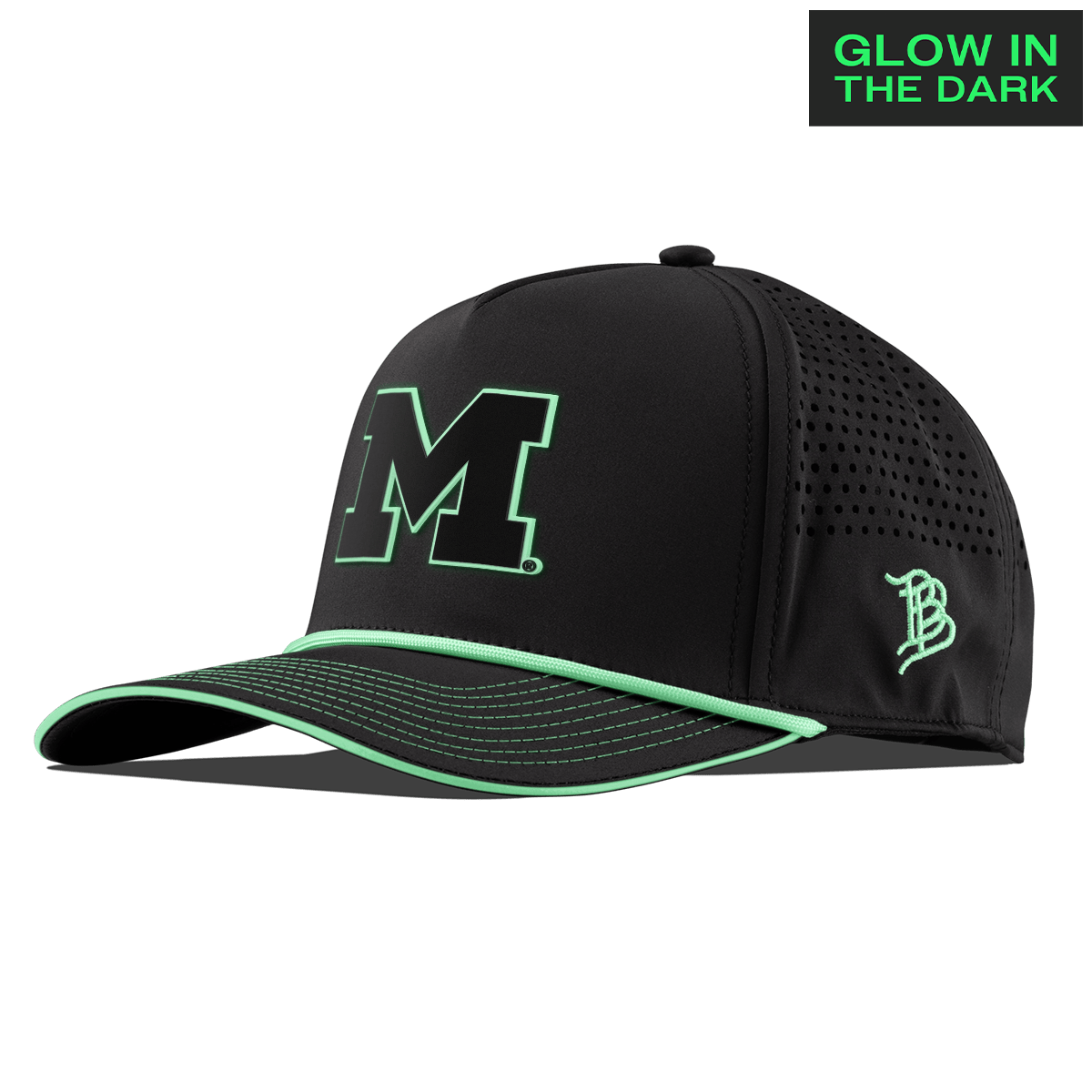University of Michigan "Michigan Glow Series" Limited Edition Glow Curved 5 Panel Rope Black + White Glow Rope