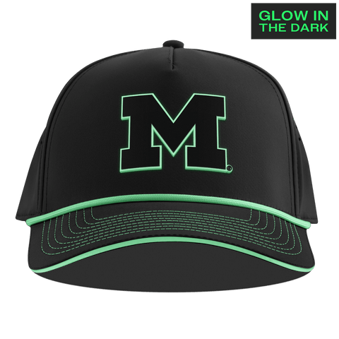 University of Michigan "Michigan Glow Series" Limited Edition Glow Curved 5 Panel Rope Black + White Glow Rope