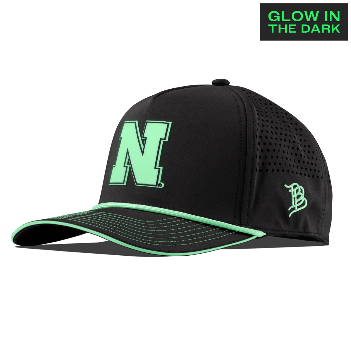 University of Nebraska "Nebraska Glow Series" Limited Edition Glow Curved 5 Panel Rope Black + White Glow Rope