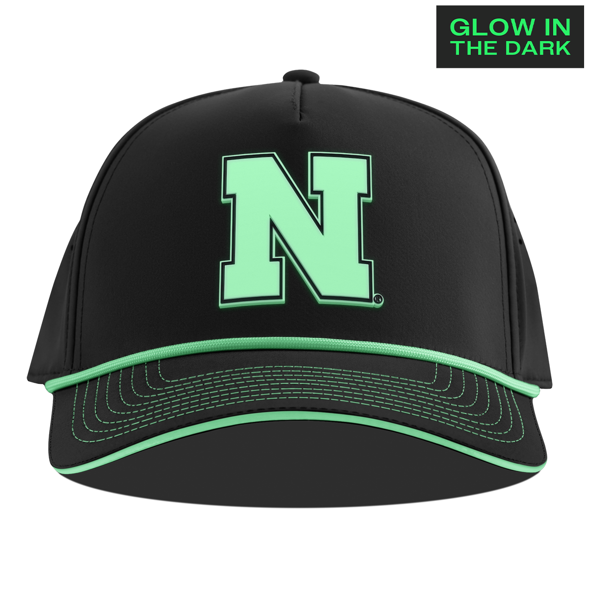 University of Nebraska "Nebraska Glow Series" Limited Edition Glow Curved 5 Panel Rope Black + White Glow Rope