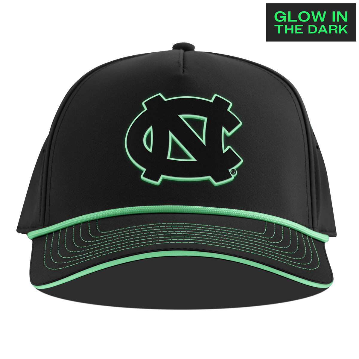 University of North Carolina "North Carolina Glow Series" Limited Edition Glow Curved 5 Panel Rope Black + White Glow Rope